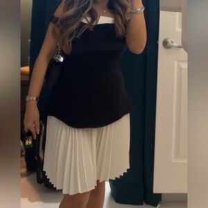 Commense Black and White Off-Shoulder Dress